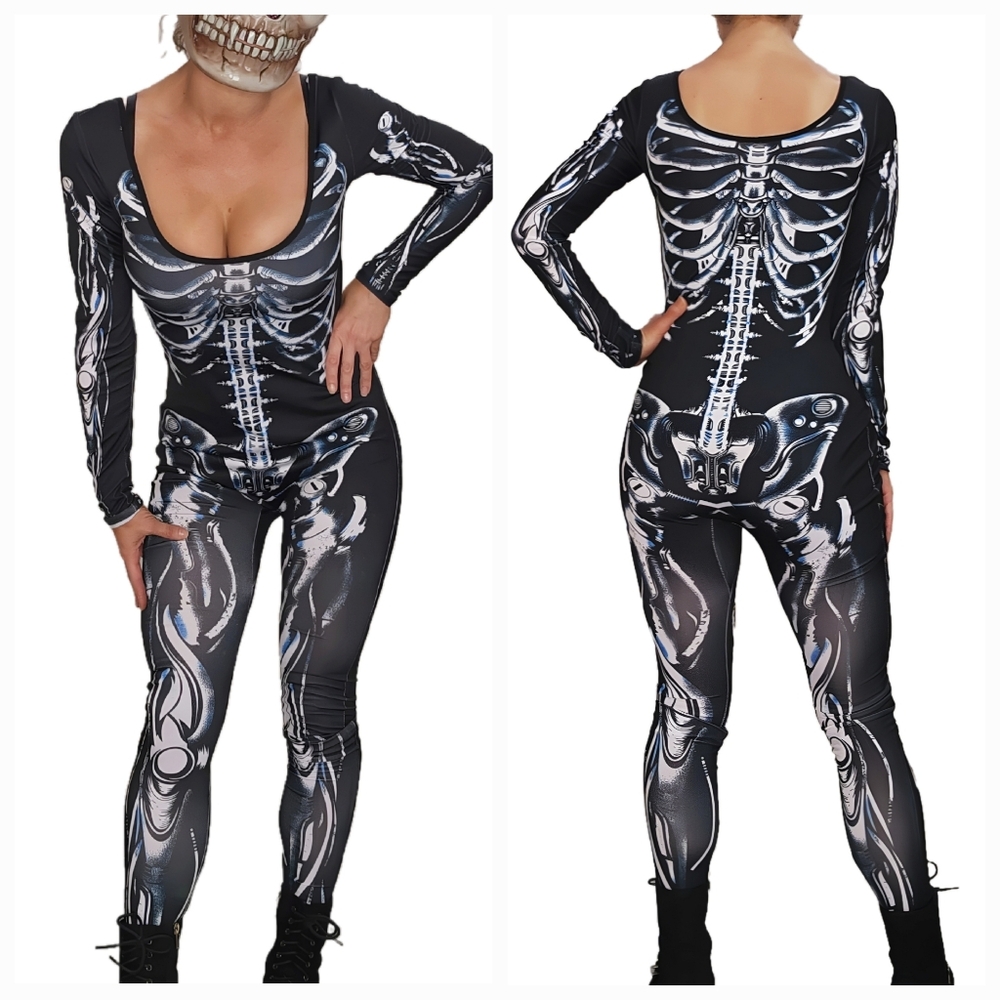 Halloween Skeleton Bodysuit Black and White Size XS